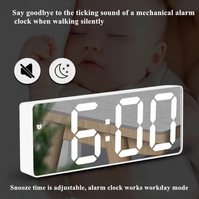 LED Digital Alarm Clock with Mirror Acrylic Face