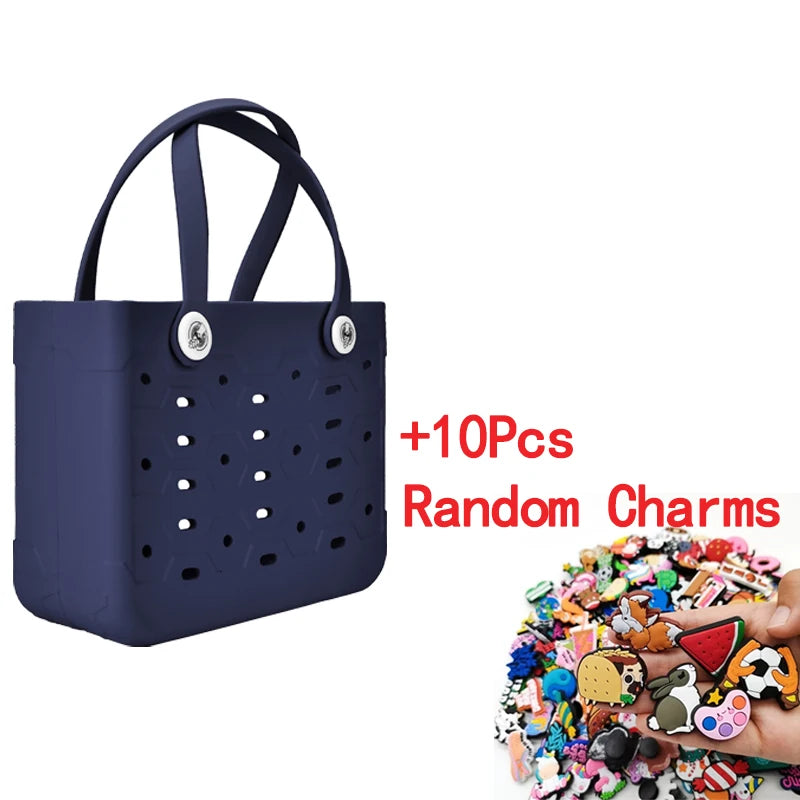 Beach Bag Fashion EVA Waterproof Rubber Picnic Storage Basket Travel Shopping Handbag Women Shoulder Solid Color Tote Bag