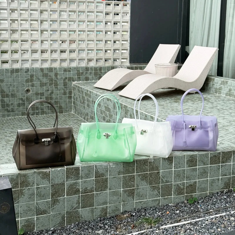 Summer Jelly Bags Trendy Dopamine Fashion Tote Underarm Handbag Women Candy Color PVC Waterproof Transparent Tote Bag In Stock