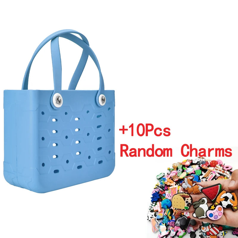 Beach Bag Fashion EVA Waterproof Rubber Picnic Storage Basket Travel Shopping Handbag Women Shoulder Solid Color Tote Bag