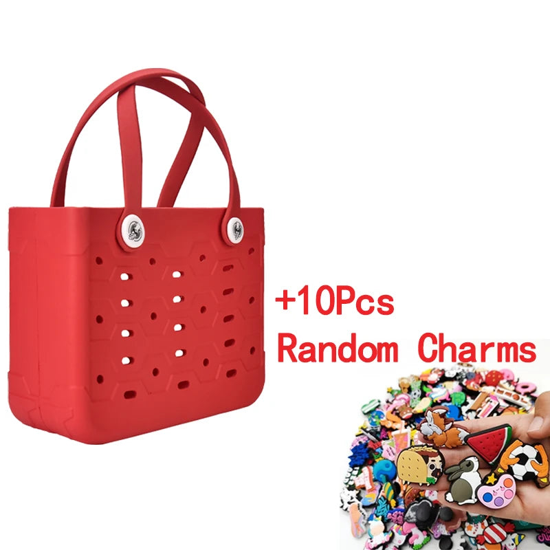 Beach Bag Fashion EVA Waterproof Rubber Picnic Storage Basket Travel Shopping Handbag Women Shoulder Solid Color Tote Bag