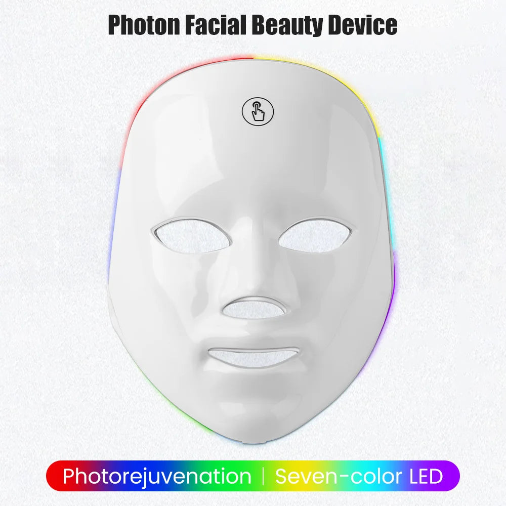 Rechargeable Facial LED Mask 7 Colors LED Photon Therapy Beauty Mask Skin Rejuvenation Home Face Lifting Whitening Beauty Device