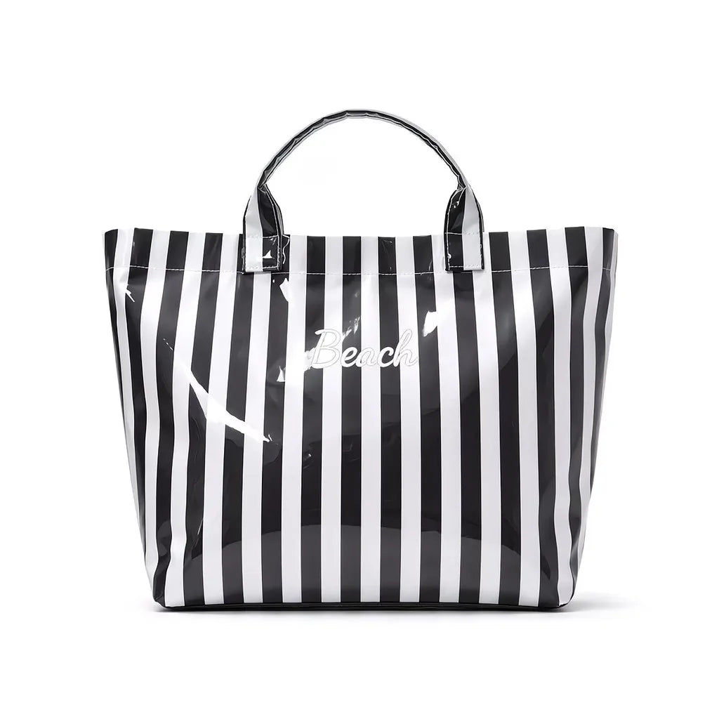 Waterproof Striped PVC Shoulder Tote Bag, Roomy Lightweight Daily Storage Handbag for Everyday Use, Ideal for Daily Use, Holiday