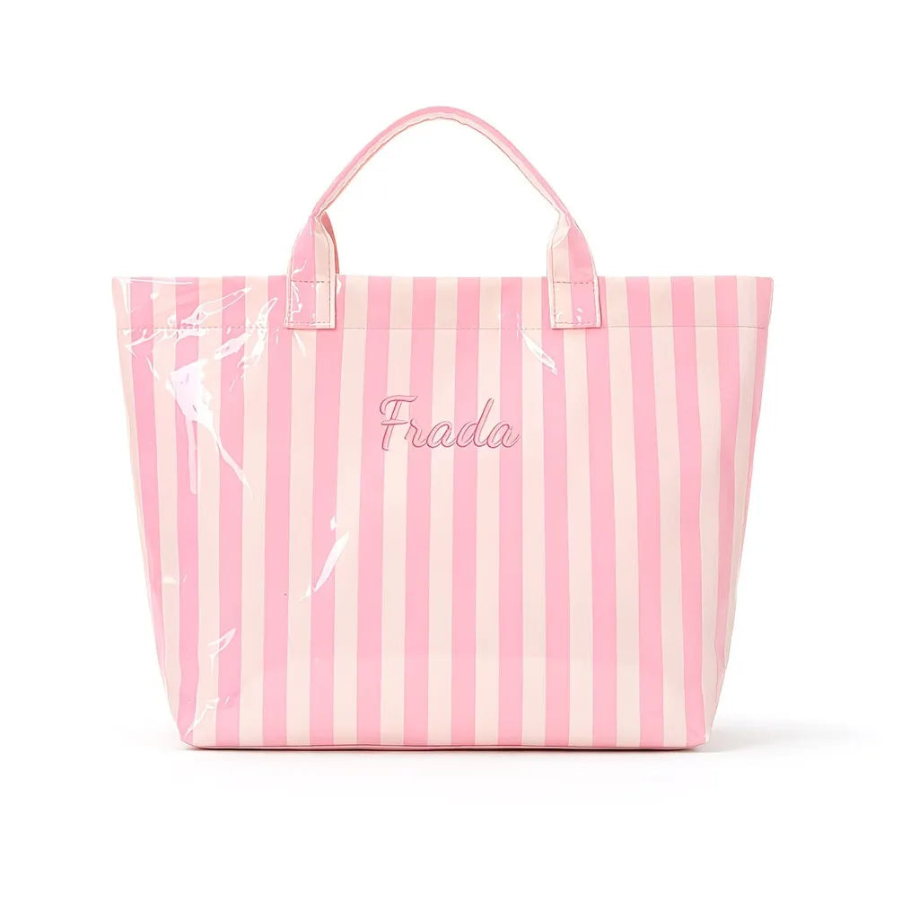 Waterproof Striped PVC Shoulder Tote Bag, Roomy Lightweight Daily Storage Handbag for Everyday Use, Ideal for Daily Use, Holiday