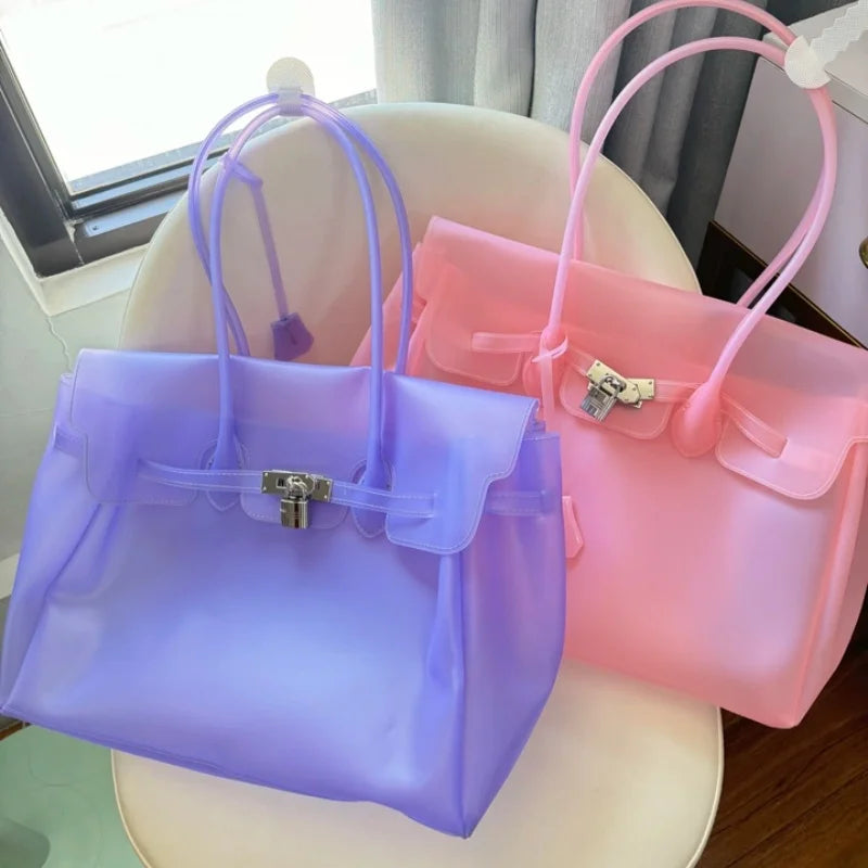 Summer Jelly Bags Trendy Dopamine Fashion Tote Underarm Handbag Women Candy Color PVC Waterproof Transparent Tote Bag In Stock