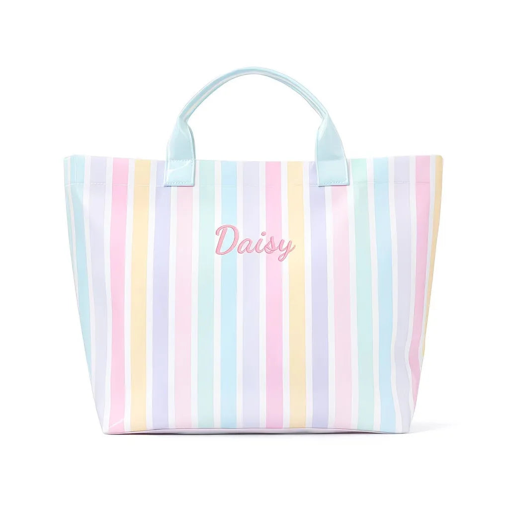 Waterproof Striped PVC Shoulder Tote Bag, Roomy Lightweight Daily Storage Handbag for Everyday Use, Ideal for Daily Use, Holiday