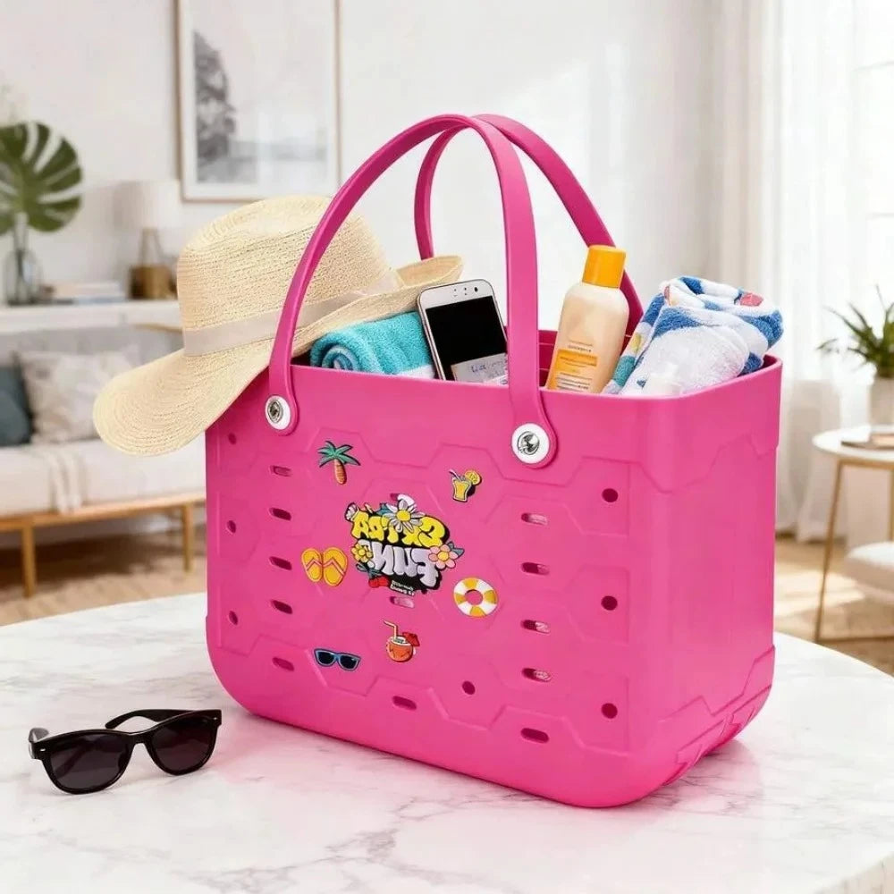Beach Bag Fashion EVA Waterproof Rubber Picnic Storage Basket Travel Shopping Handbag Women Shoulder Solid Color Tote Bag
