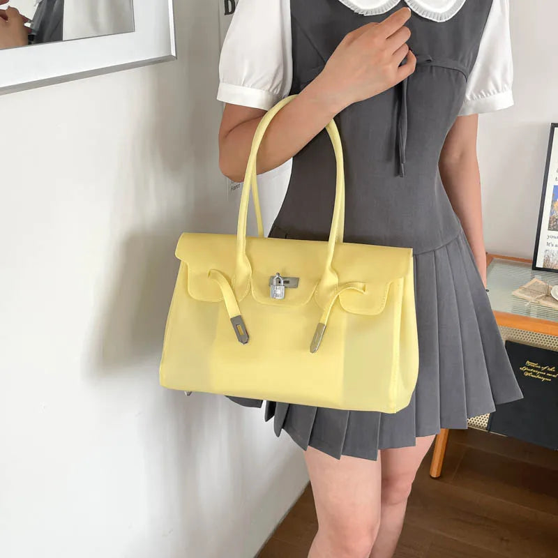 Korean PVC Waterproof Beach Shoulder Bag 2026 Summer Y2K Candy Color Jelly Bags Trendy Dopamine Fashion Tote Underarm Handbag