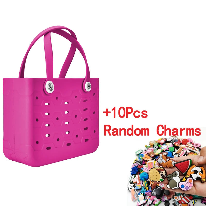 Beach Bag Fashion EVA Waterproof Rubber Picnic Storage Basket Travel Shopping Handbag Women Shoulder Solid Color Tote Bag
