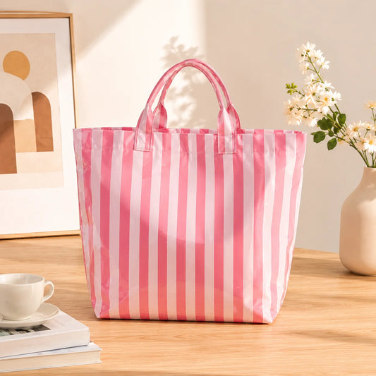 Waterproof Striped PVC Shoulder Tote Bag, Roomy Lightweight Daily Storage Handbag for Everyday Use, Ideal for Daily Use, Holiday
