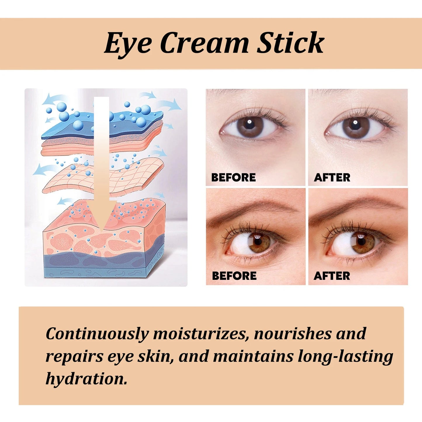Snail Eye Cream Stick Collagen Fade Fine Lines Wrinkle Lightening Dark Circles Firming Eye Bags Puffiness Moisturizing Eye Cream