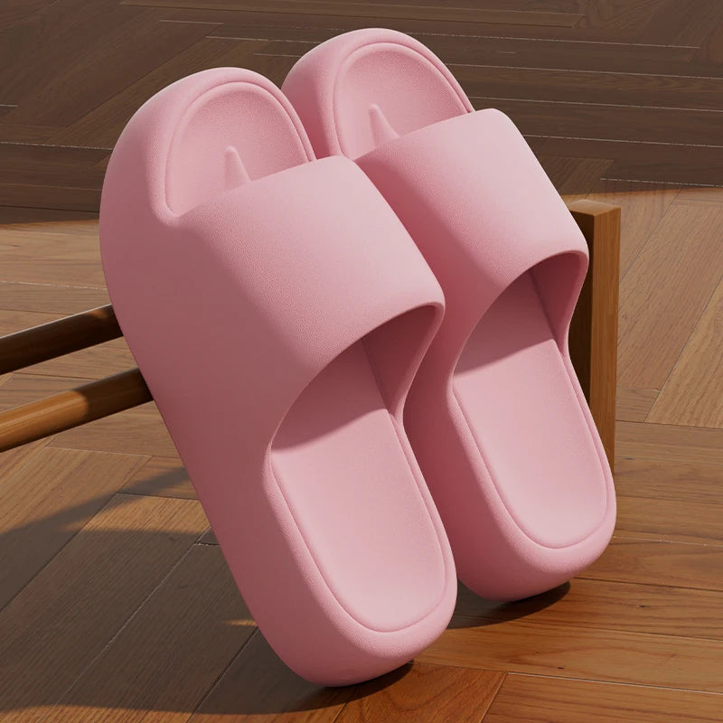 Unisex Non Slip Bathroom Home Slippers Soft Sole EVA Pillow Slides Summer Flat Beach Sandals Woman Thick Platform Cloud Slippers
