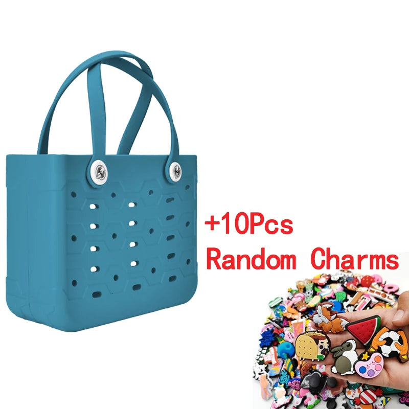 Beach Bag Fashion EVA Waterproof Rubber Picnic Storage Basket Travel Shopping Handbag Women Shoulder Solid Color Tote Bag