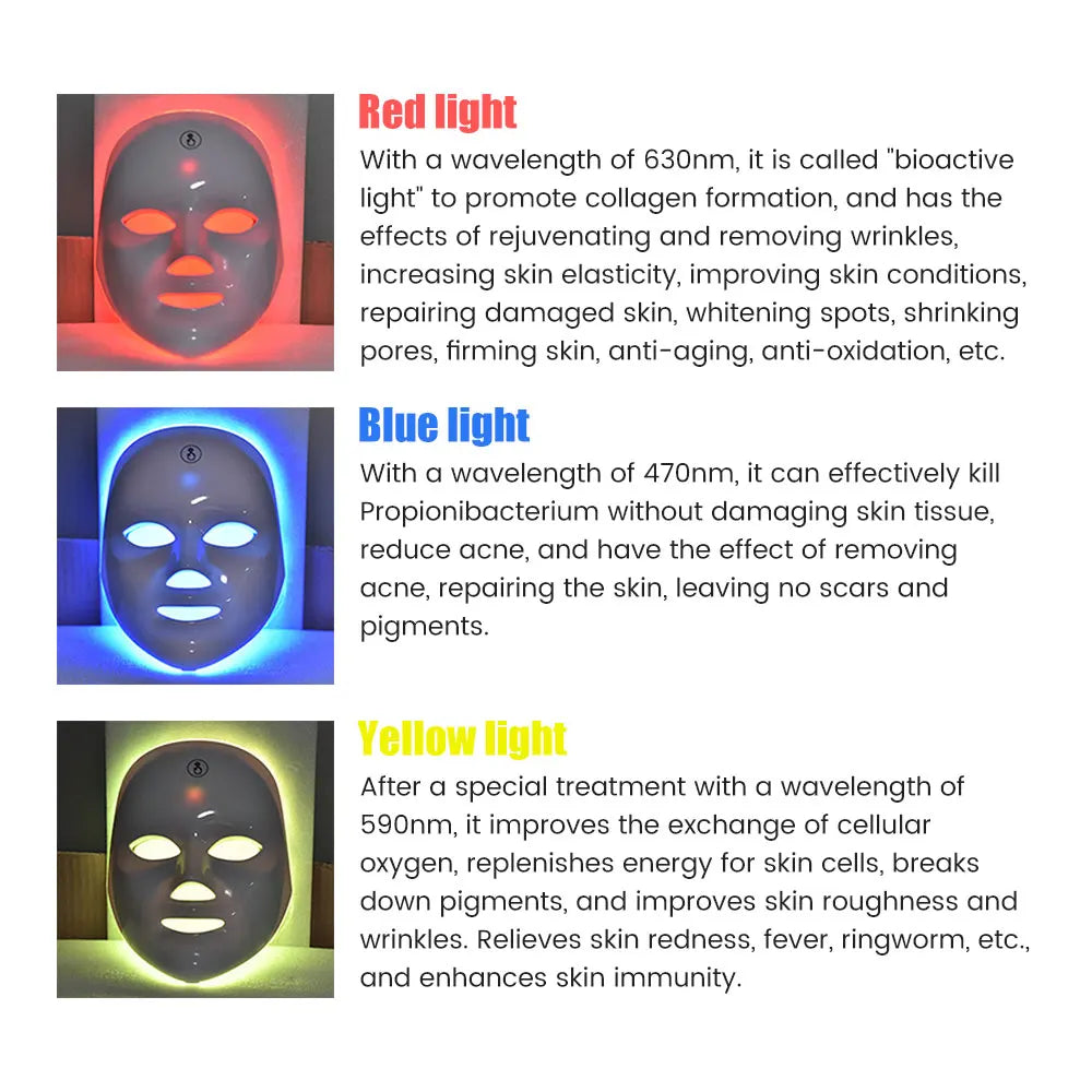 Rechargeable Facial LED Mask 7 Colors LED Photon Therapy Beauty Mask Skin Rejuvenation Home Face Lifting Whitening Beauty Device