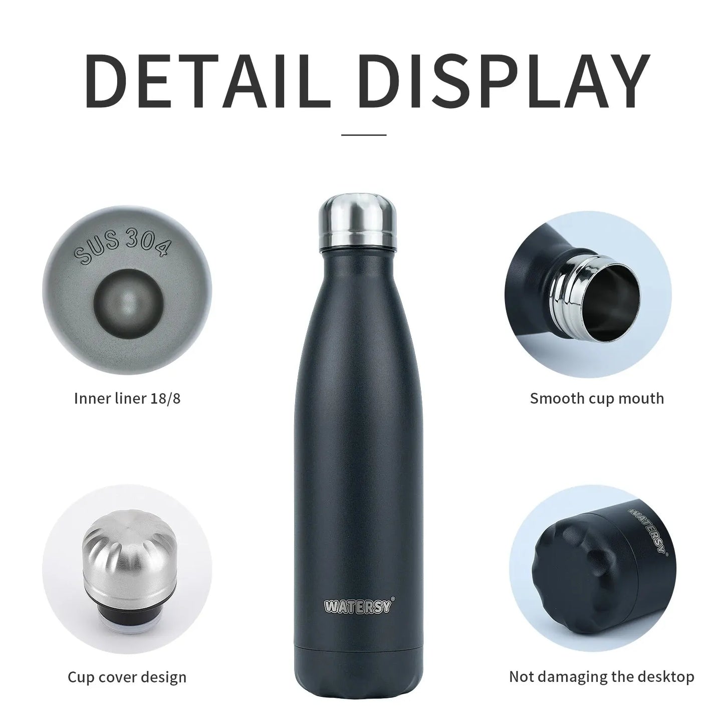WATERSY 500ml Insulated Stainless Steel Water Bottle