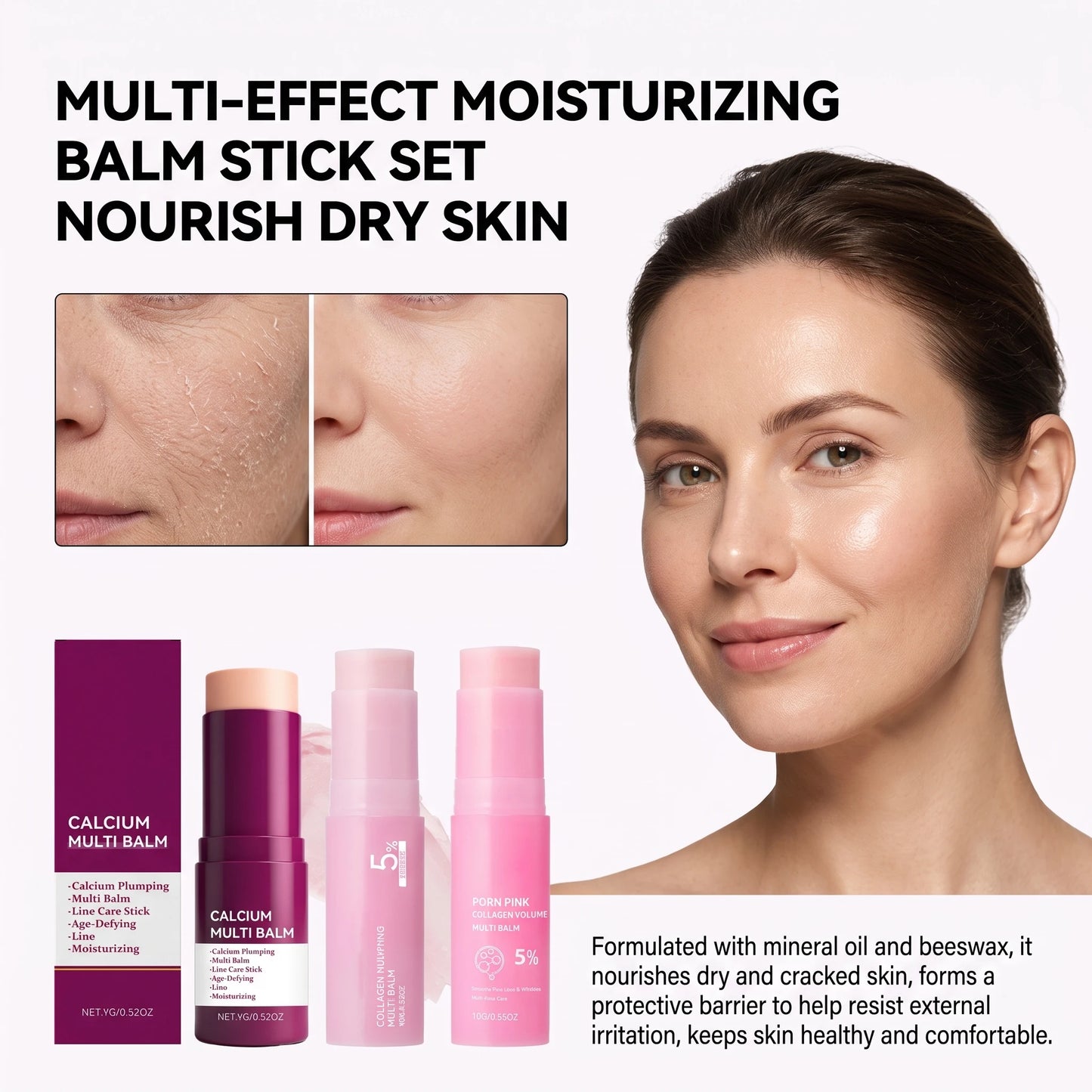 Moisturizing Balm Stick Hydrating Smoothing Nourishing Face Neck Care Silky Lightweight Portable Skincare