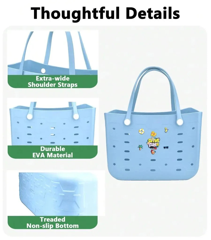 Beach Bag Fashion EVA Waterproof Rubber Picnic Storage Basket Travel Shopping Handbag Women Shoulder Solid Color Tote Bag